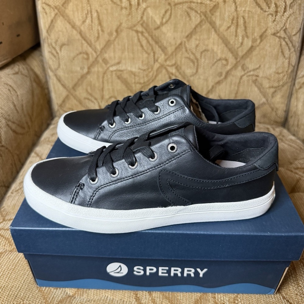 Sperry Sandy LTT Womens 8 Black Leather Sneaker Shoe Upper STS89204 NEW NIB
